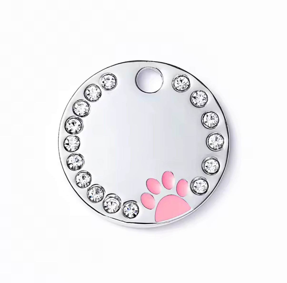 Personlig ID-brikke med glitter – rund navnebrikke til hund og katt