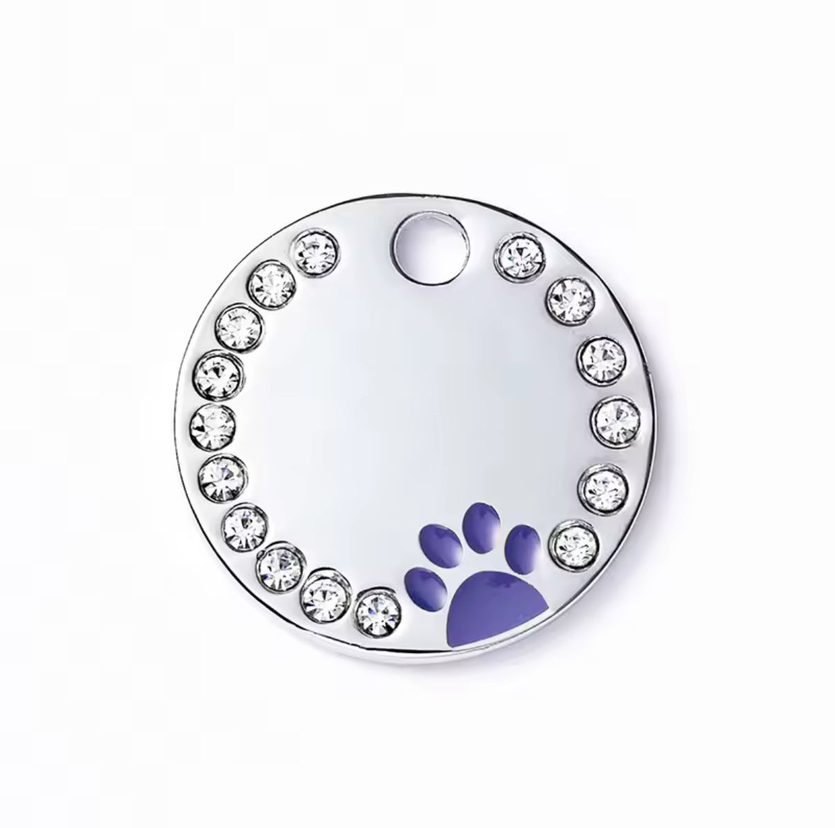 Personlig ID-brikke med glitter – rund navnebrikke til hund og katt