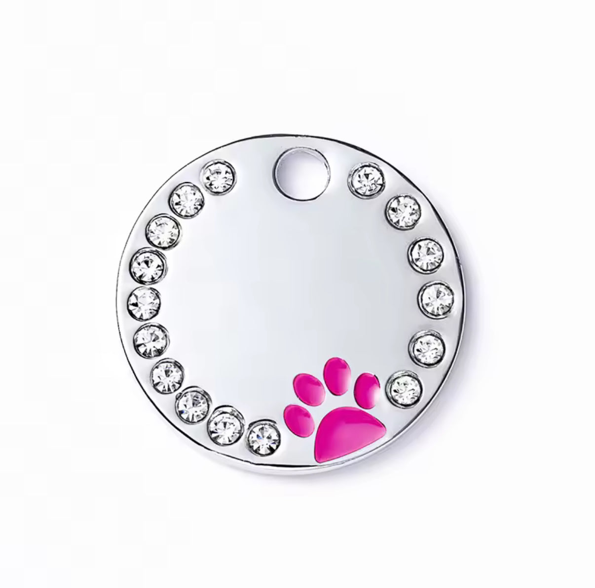 Personlig ID-brikke med glitter – rund navnebrikke til hund og katt