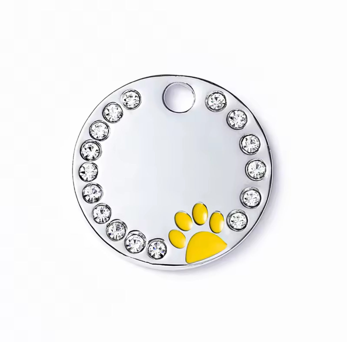 Personlig ID-brikke med glitter – rund navnebrikke til hund og katt