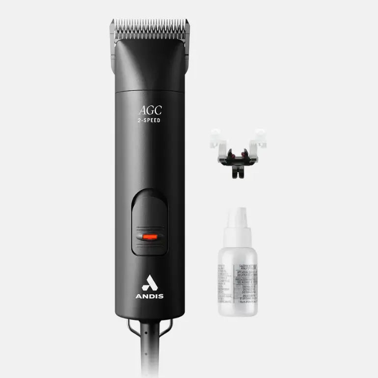 Produktbilde av Andis AGC 2-Speed Brushless Clipper på grå bakgrunn.