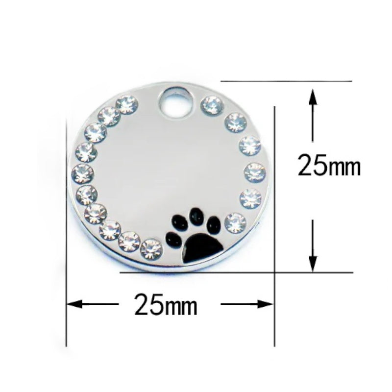 Personlig ID-brikke med glitter – rund navnebrikke til hund og katt