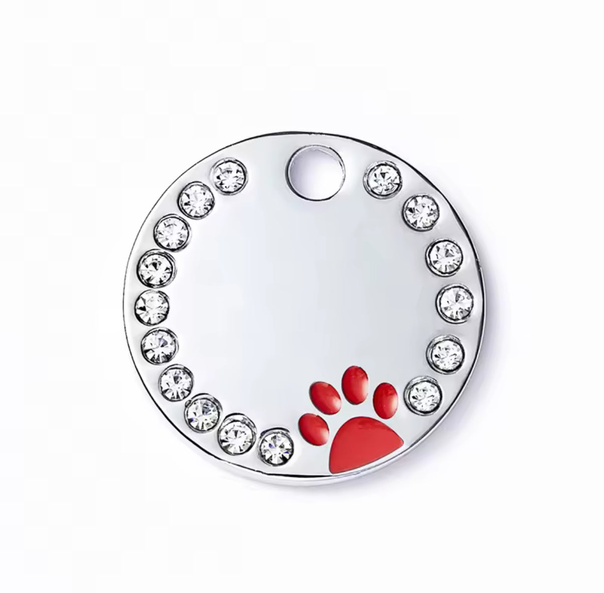 Personlig ID-brikke med glitter – rund navnebrikke til hund og katt