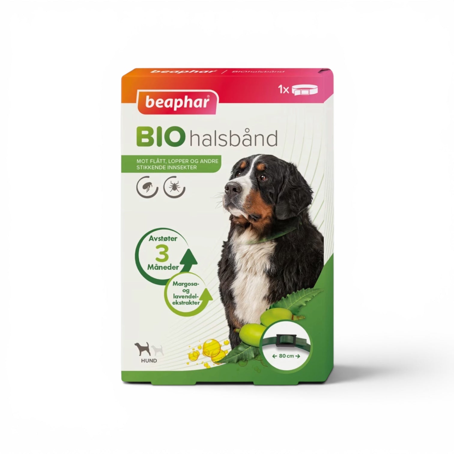 Beaphar Bio flåtthalsbånd til hund 80 cm med naturlige planteekstrakter mot flått, lopper og insekter