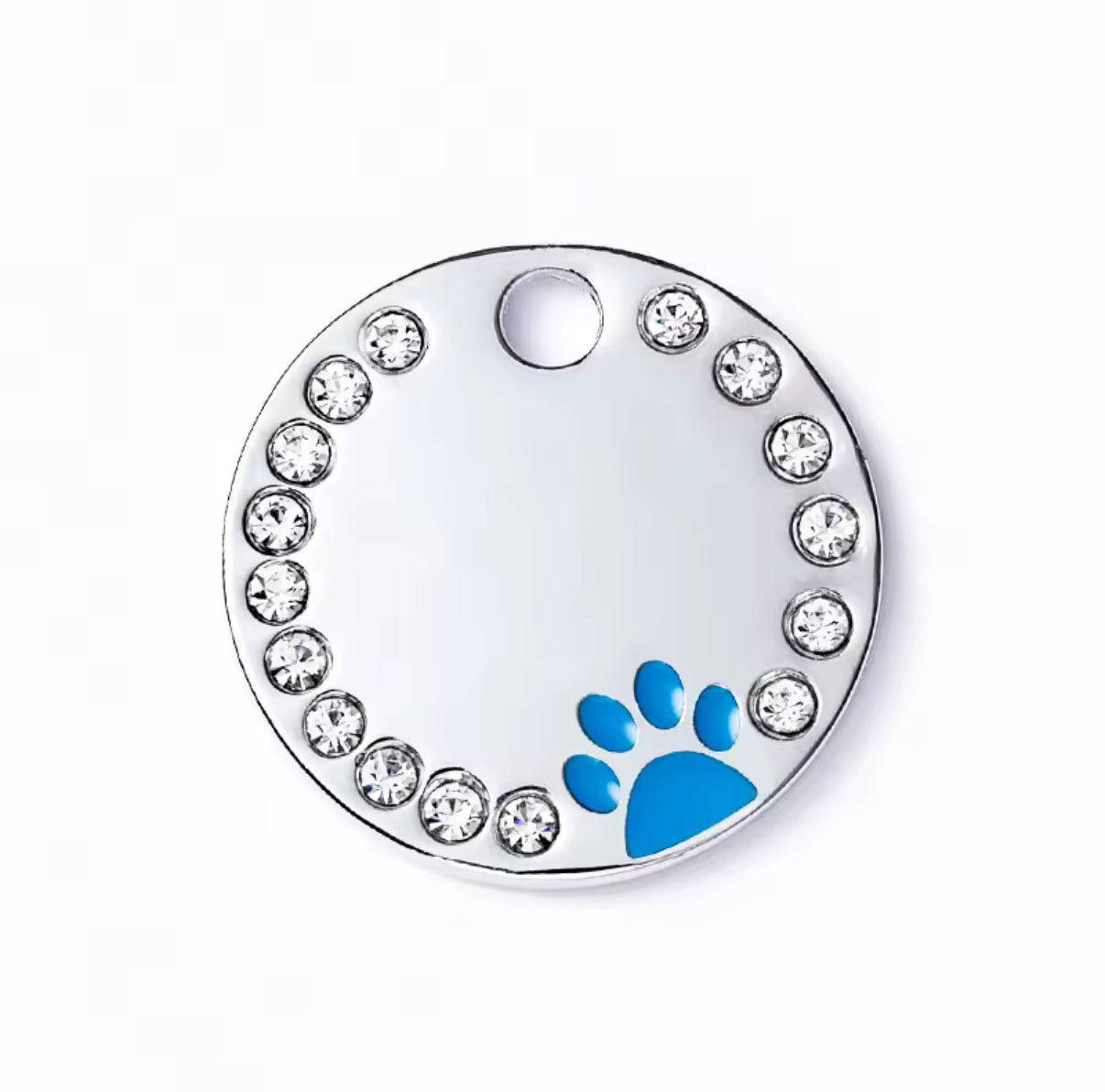 Personlig ID-brikke med glitter – rund navnebrikke til hund og katt