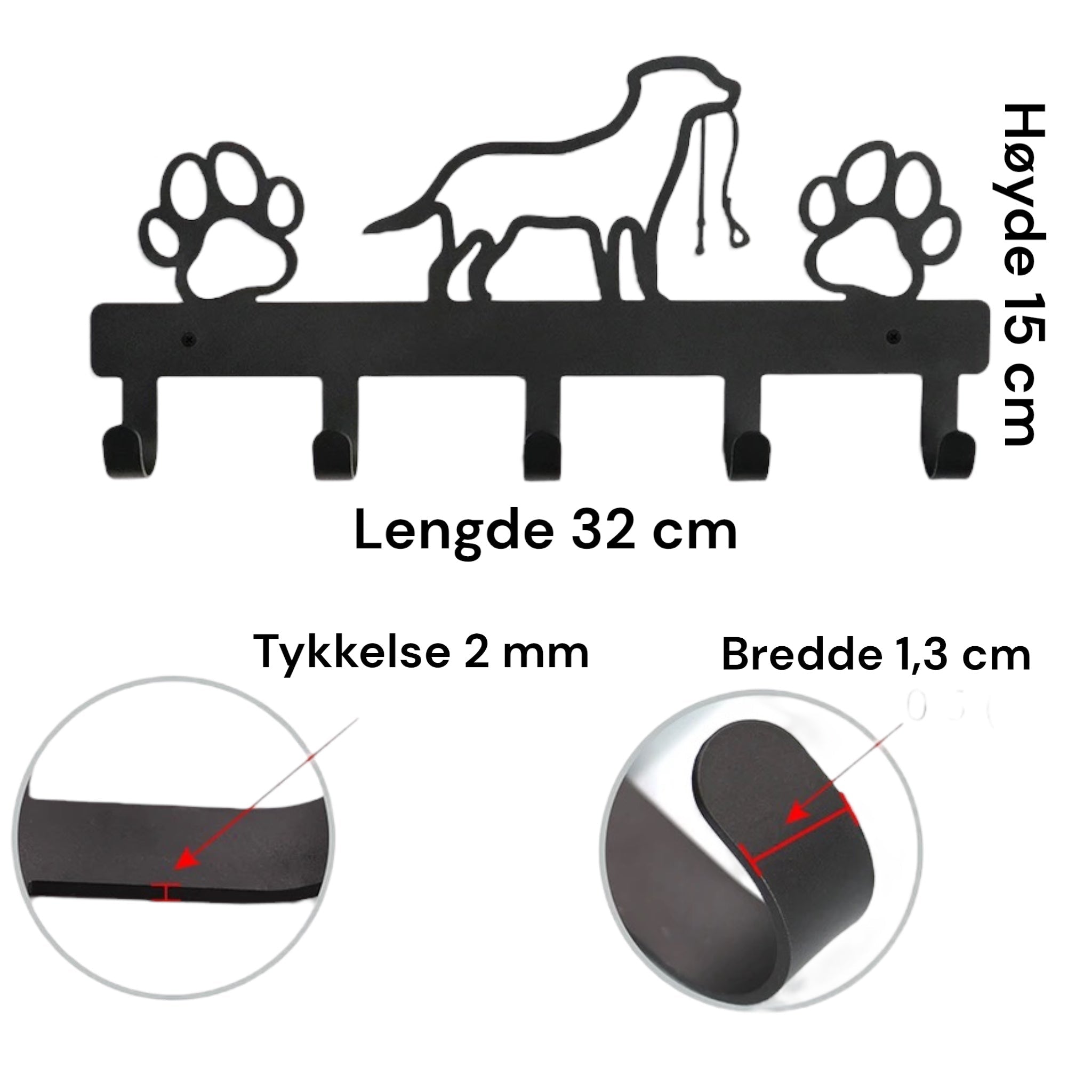 Knaggrekke til hundeutstyr – 5 kroker