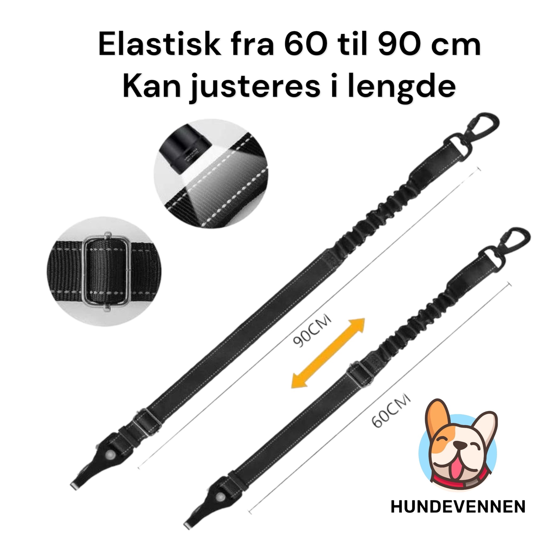 Bilbelte til hund – justerbart med to fester