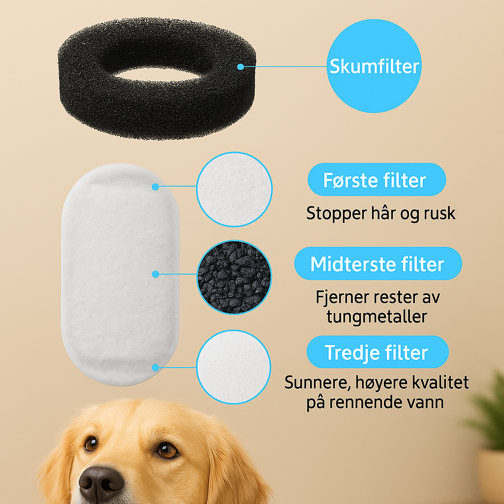 Filtersett til vannfontene – karbonfilter og skumfilter 2 deler