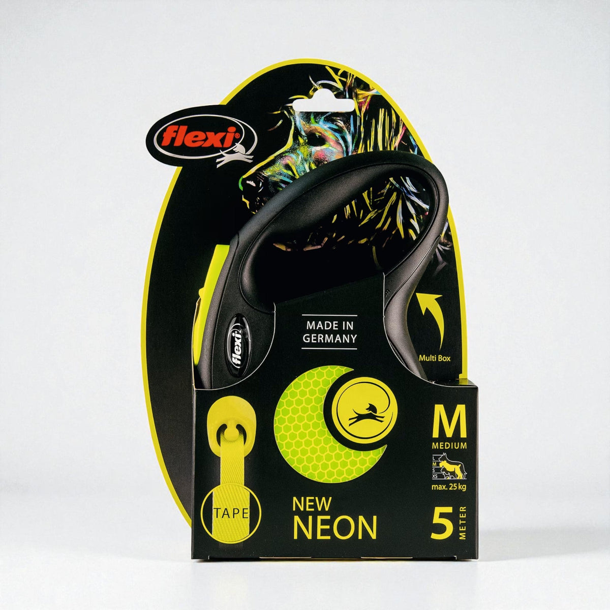 Flexi Classic New Neon M rullebånd i sort og neongul