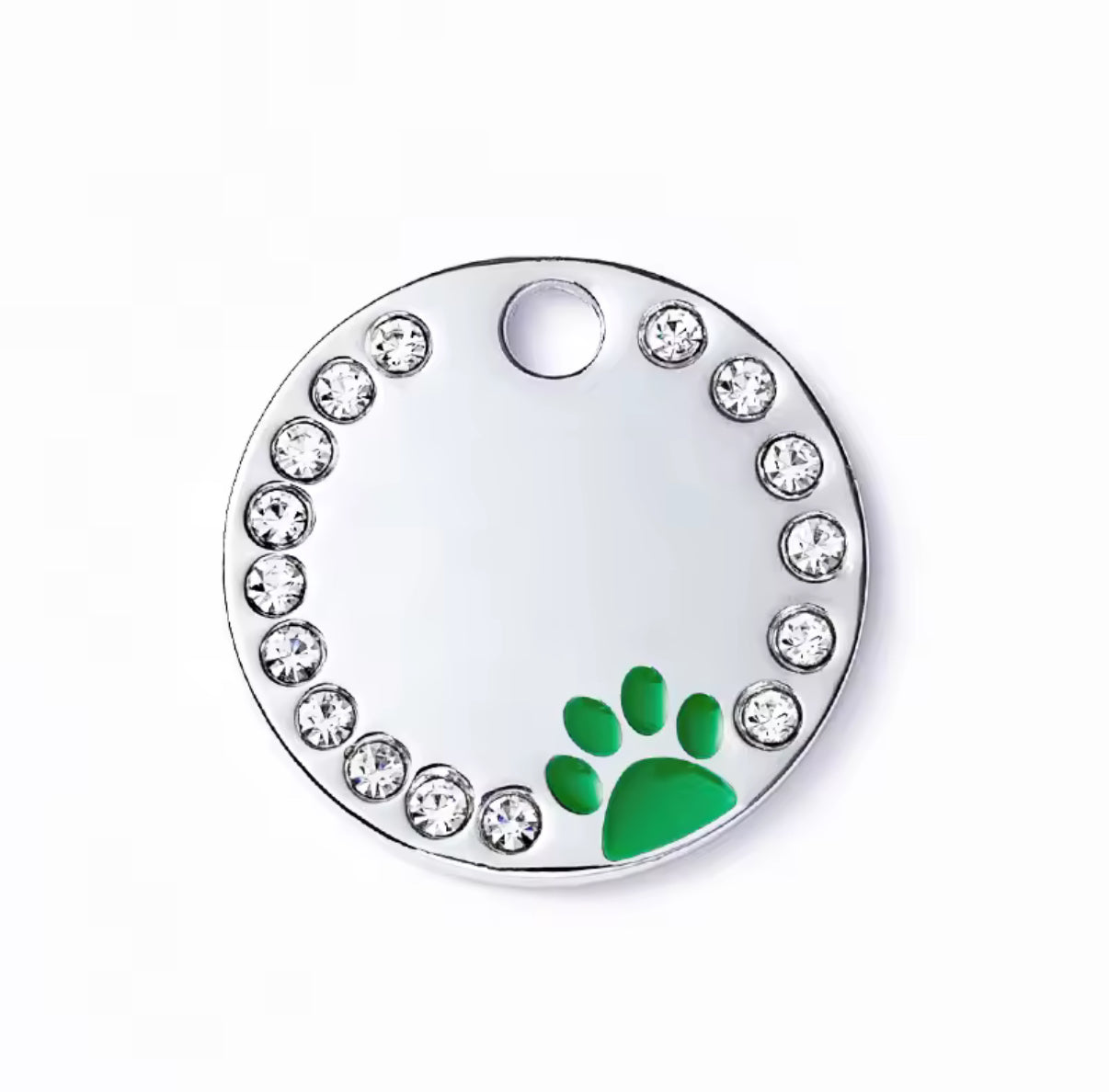 Personlig ID-brikke med glitter – rund navnebrikke til hund og katt