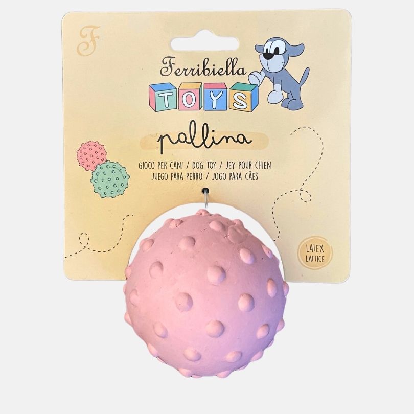 Myk, rosa latexball til valp i originalemballasje