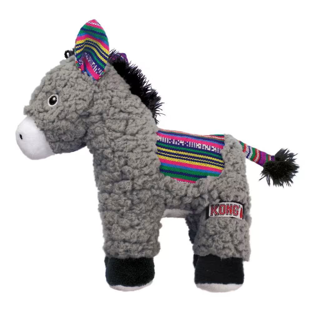 KONG Sherps Donkey M – myk hundeleke med pip og knitrelyd