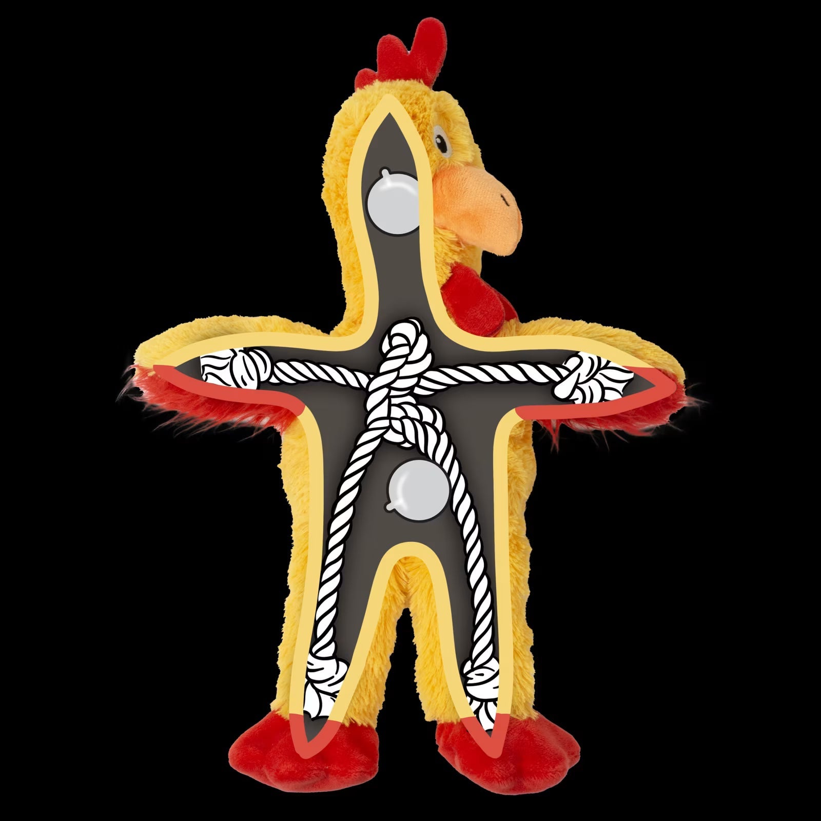 KONG Knots Chicken S hundeleke med tauskjelett og squeakers