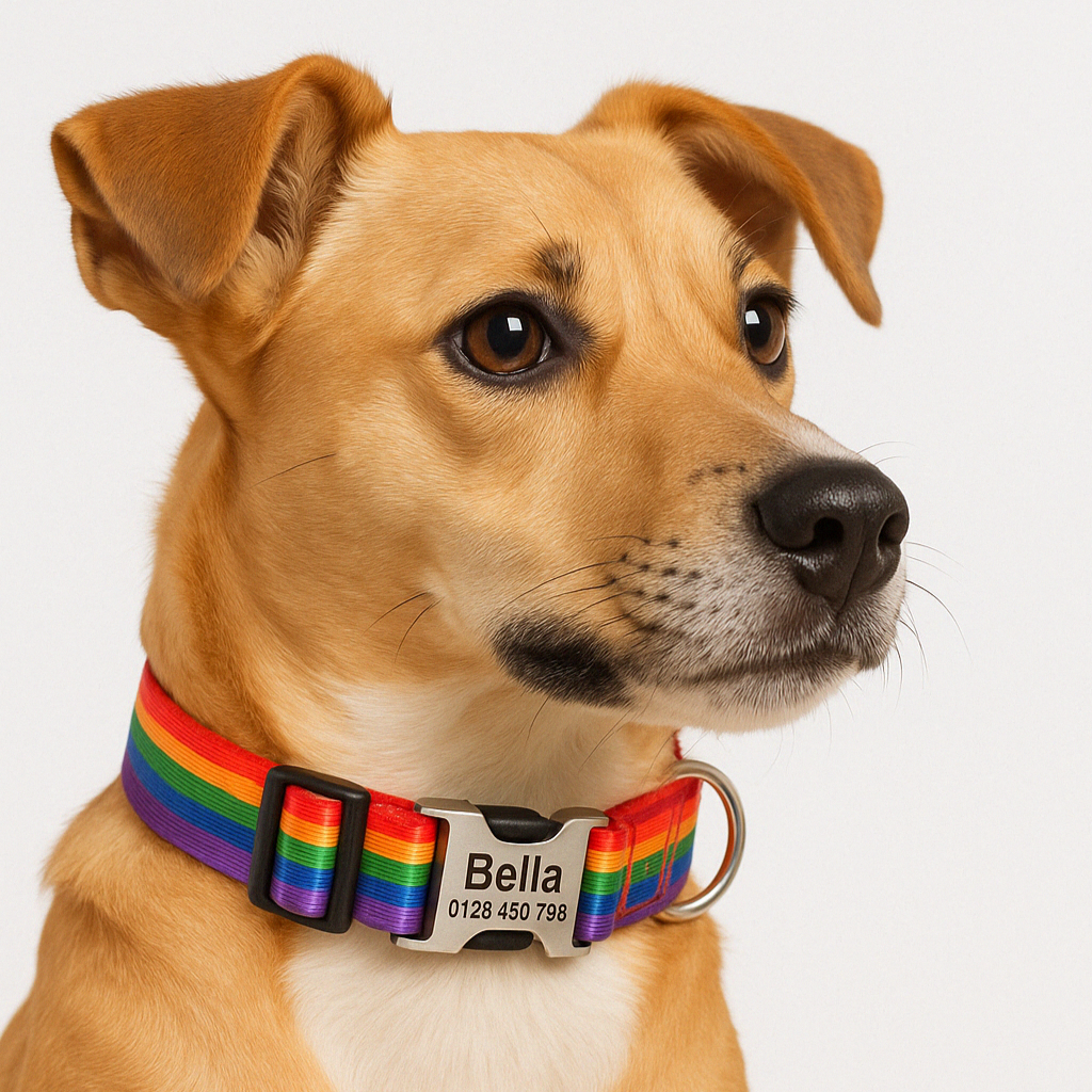 Happy Pride hundehalsbånd med navn – personlig halsbånd