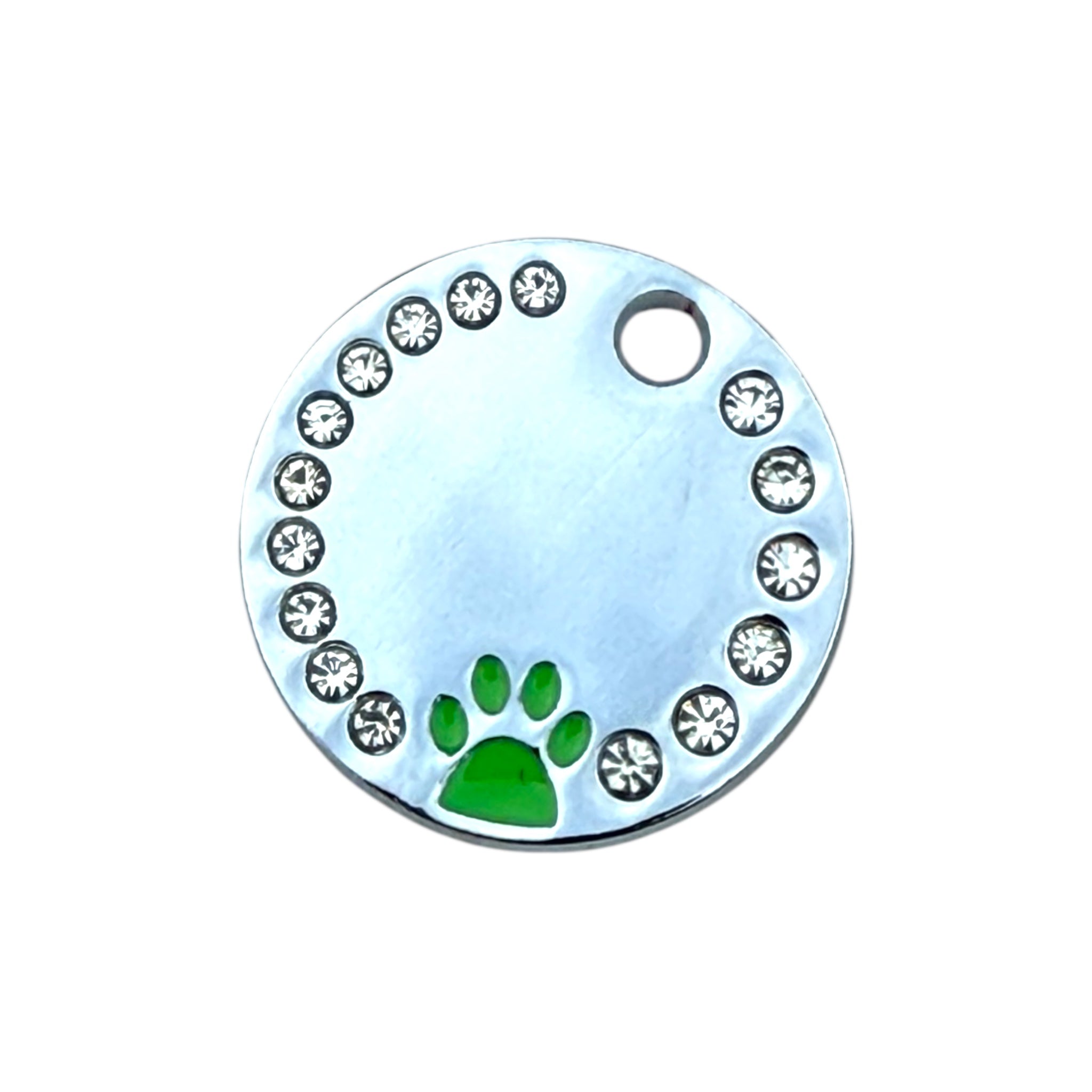 Personlig ID-brikke med glitter – rund navnebrikke til hund og katt