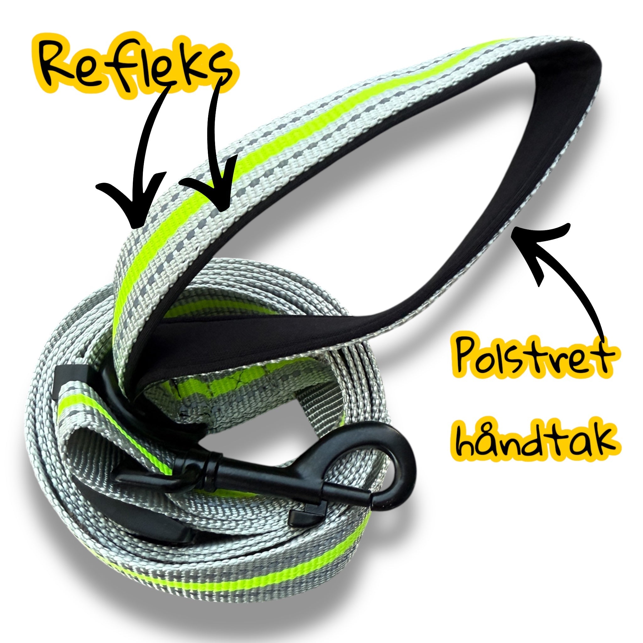 Refleks hundebånd med polstret håndtak