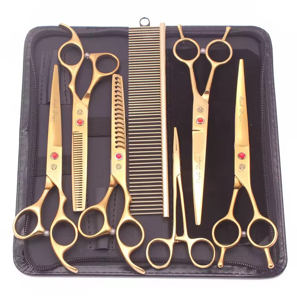 Saksesett til hund 7 deler gull – klippesett i japansk stål