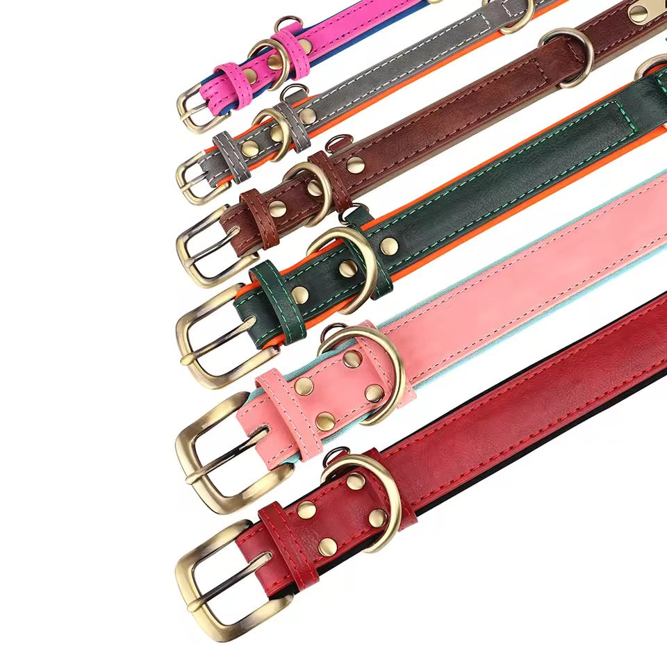 Hundehalsbånd med navn – PU-skinn med gravert metallplate