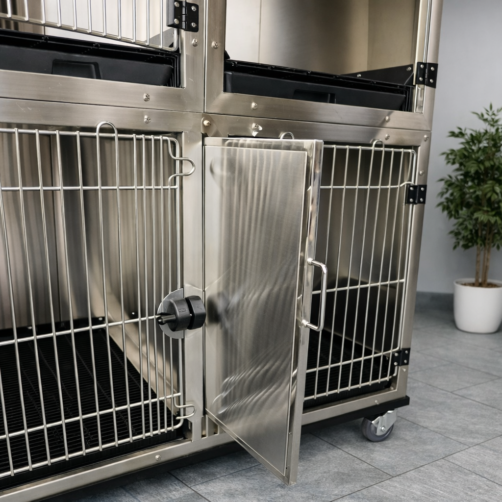 Veterinærbur i rustfritt stål – 118 x 66 x 81 cm