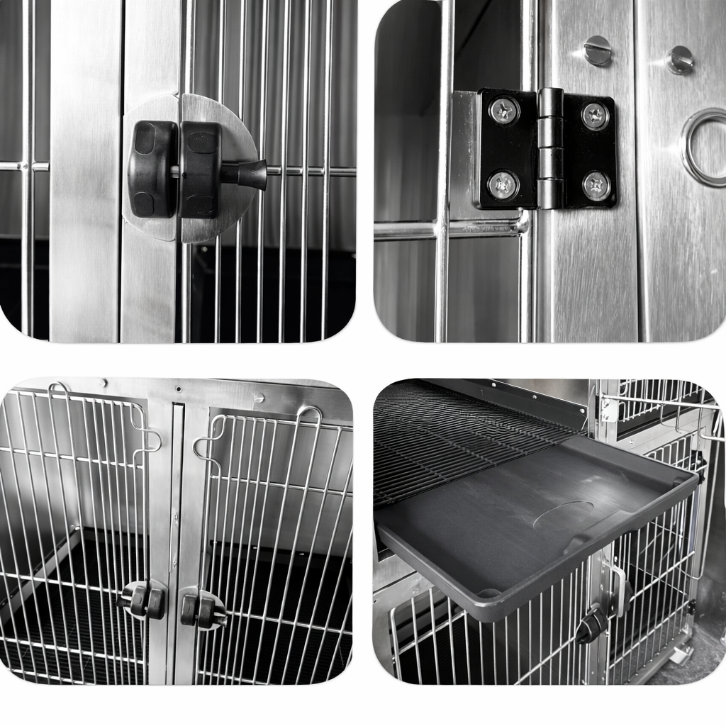 Veterinærbur i rustfritt stål – 118 x 66 x 81 cm