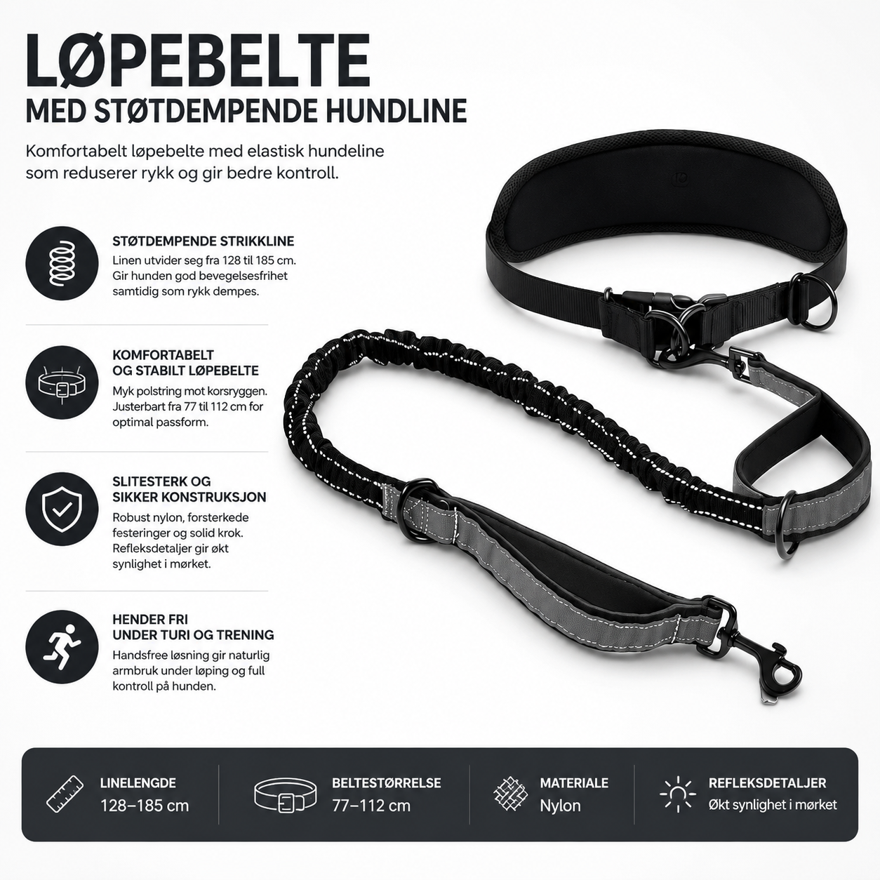 Løpebelte med hundeline – støtdempende strikkline