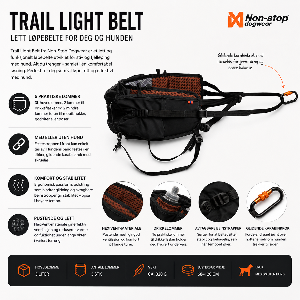 Non-stop Trail Light Belt – lett løpebelte til canicross