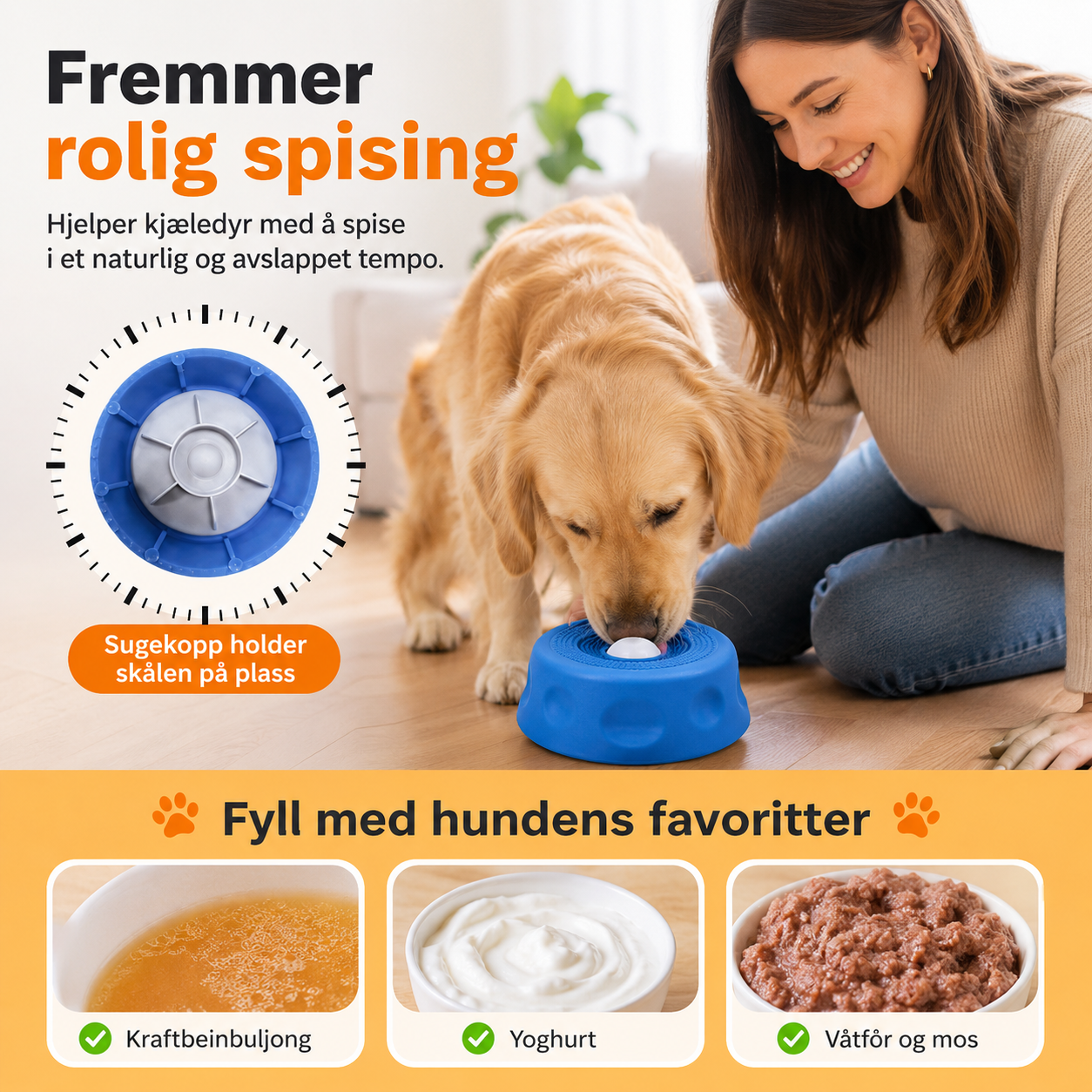 Slikkeskål slow feeder til hund med sugekopp