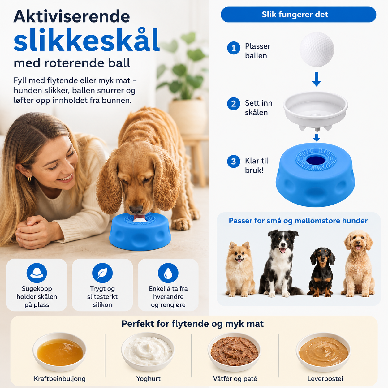 Slikkeskål slow feeder til hund med sugekopp