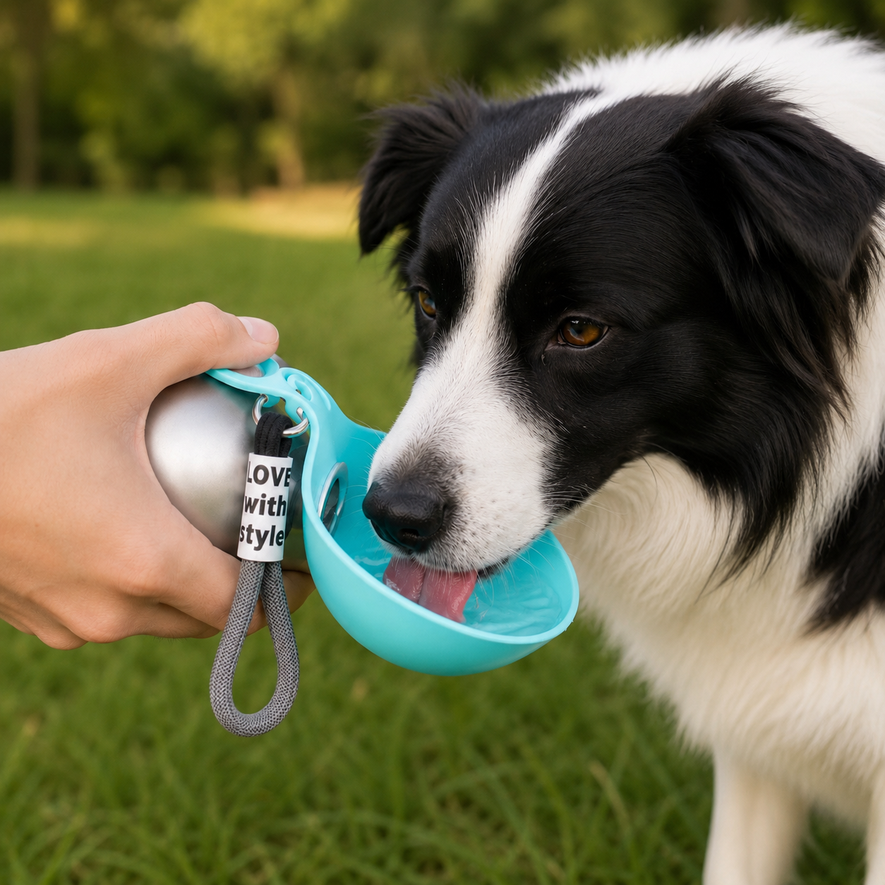 Turflaske til hund med integrert drikkeskål – 285 ml
