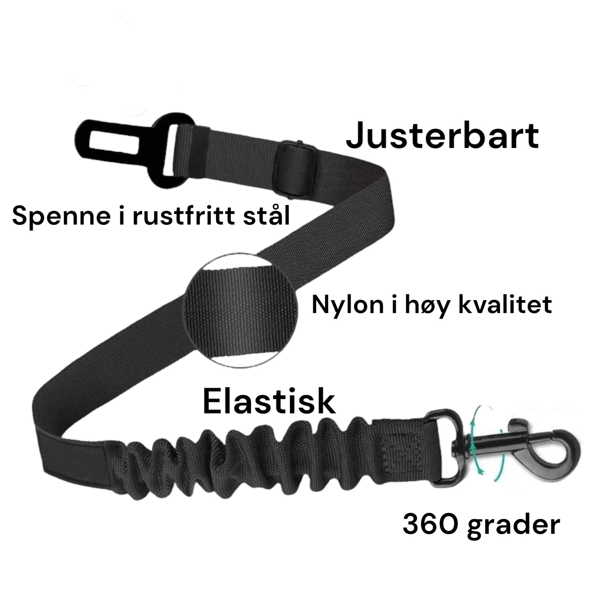 Bilbelte til hund – justerbart beltefeste (ett feste)