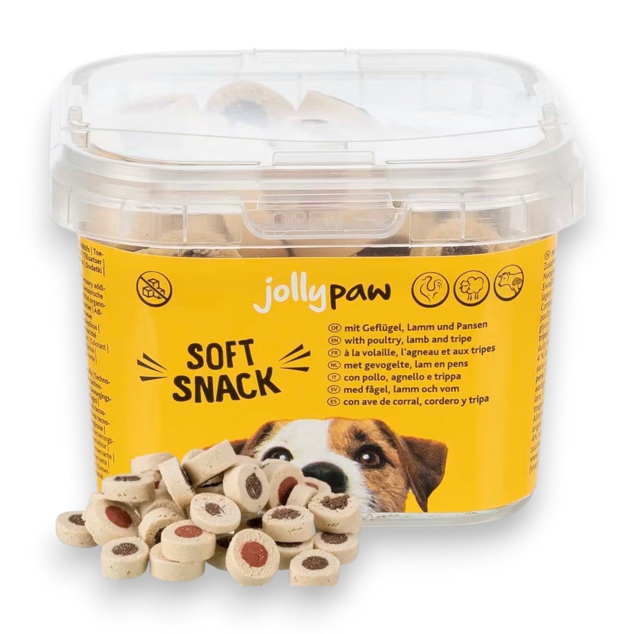 JollyPaw Soft Snack hundegodbiter med biff og vom 140 g