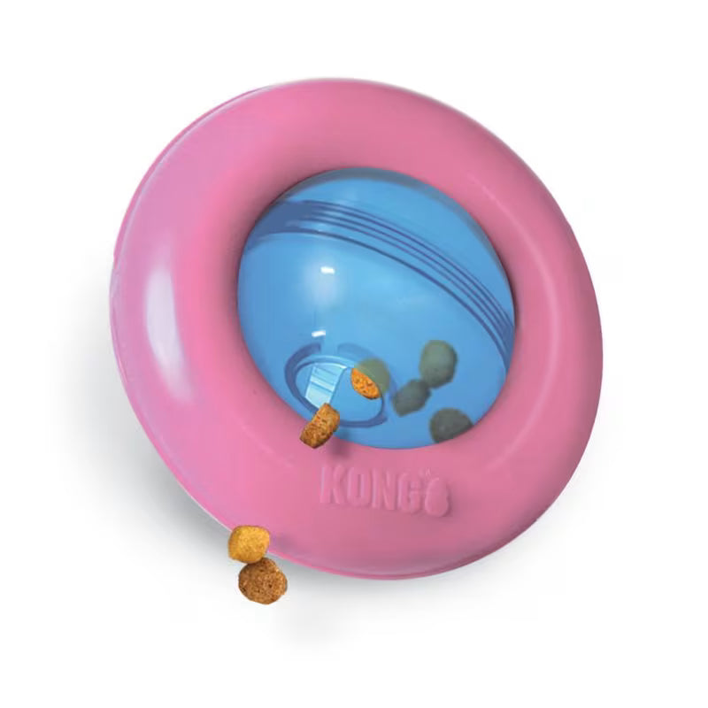 KONG Puppy Gyro S – aktiviseringsleke som er rosa. Leke til valp