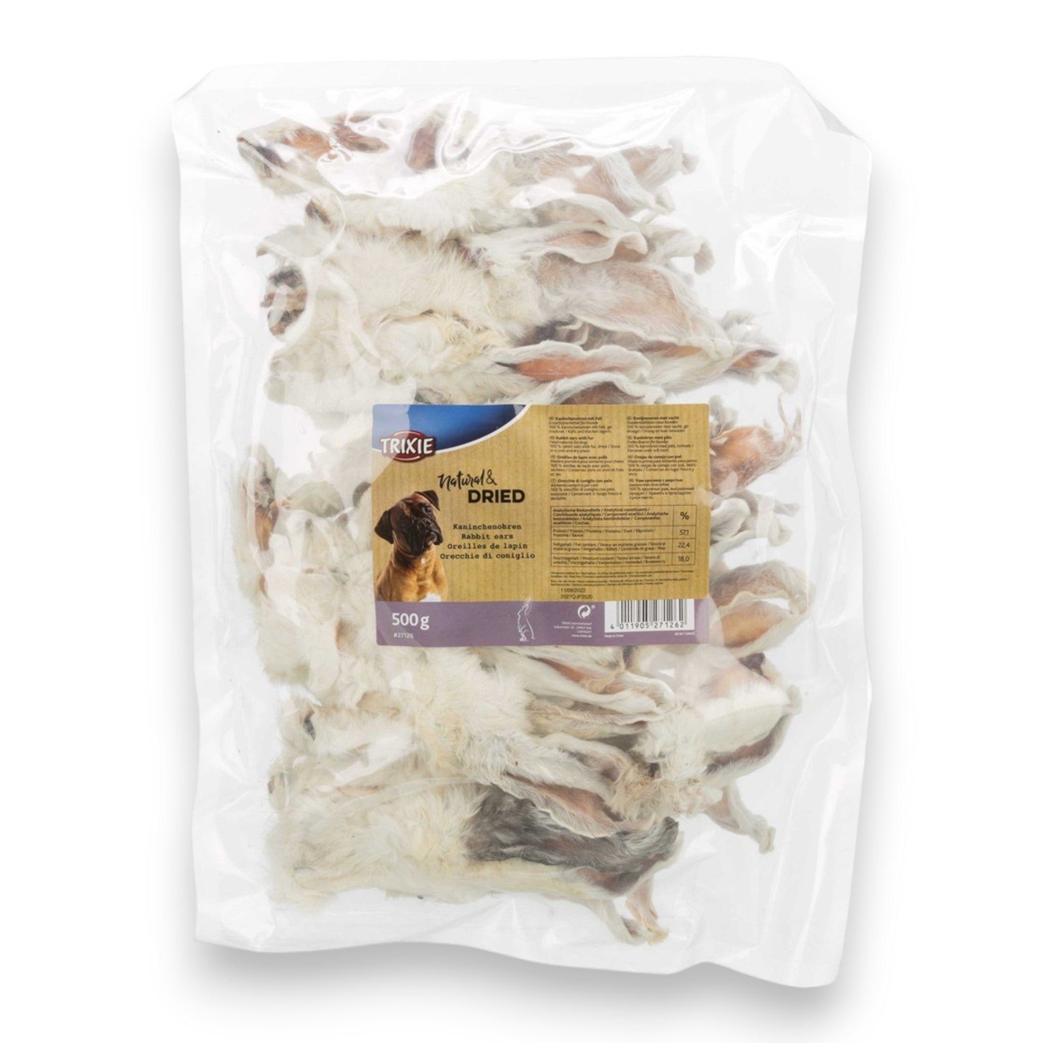 Trixie kaninører med pels 500 g – naturlig hundetygg