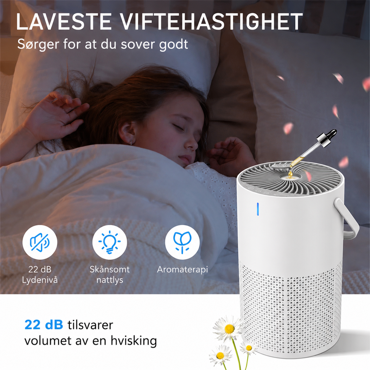 Kompakt luftrenser med H13 HEPA og kullfilter