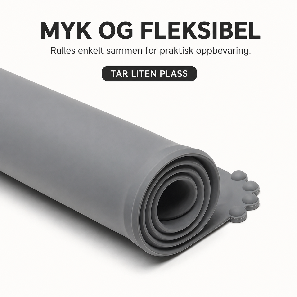 Grått silikonunderlag til mat og vannskåler