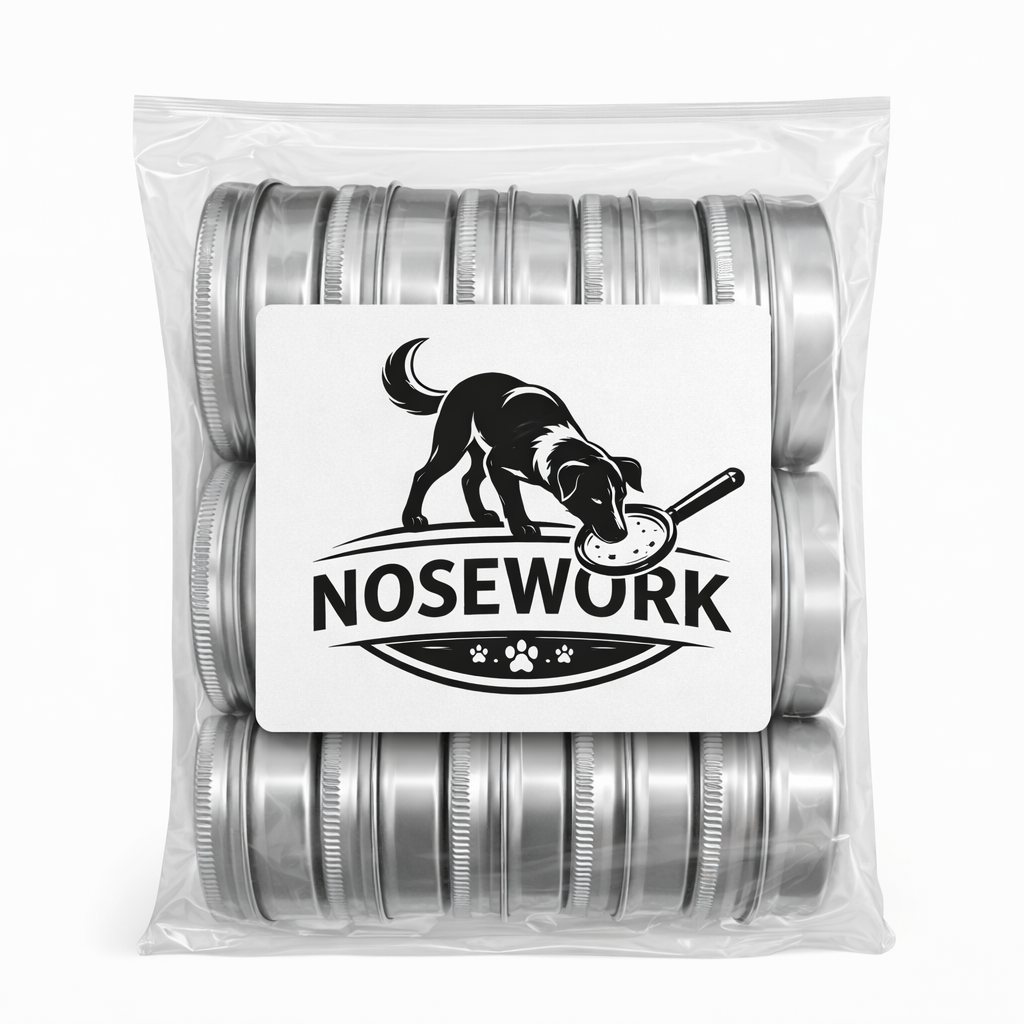 Nosework søketiner i aluminium – sett med 10 bokser til lukttrening for hund