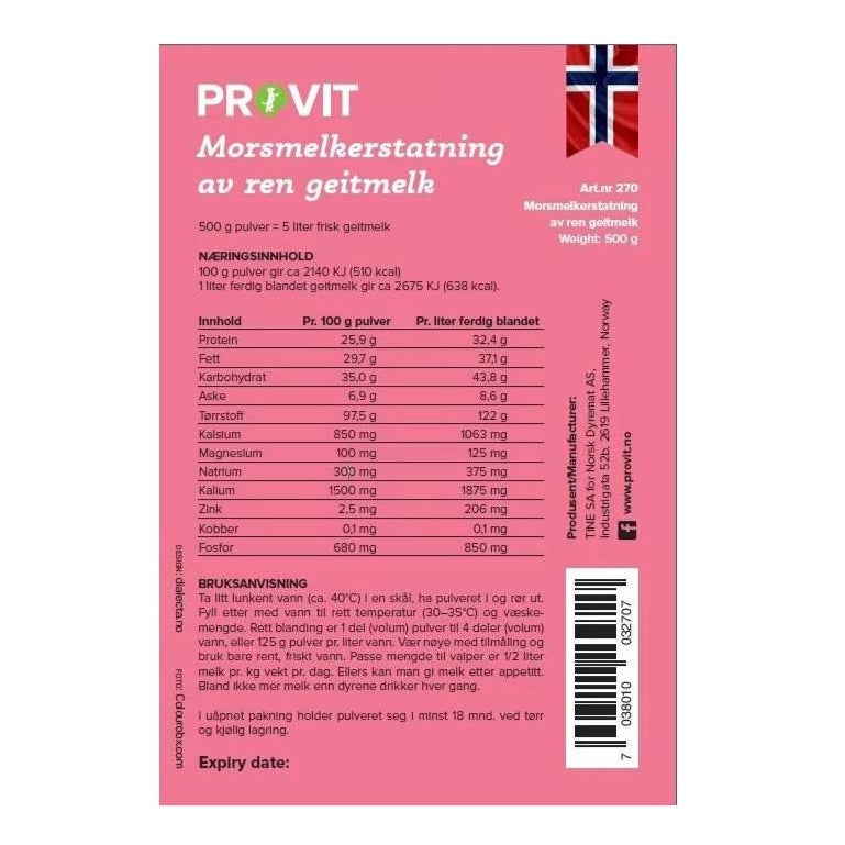 PROVIT geitemelk tørrmelk 500 g – tilskudd til valper og hunder