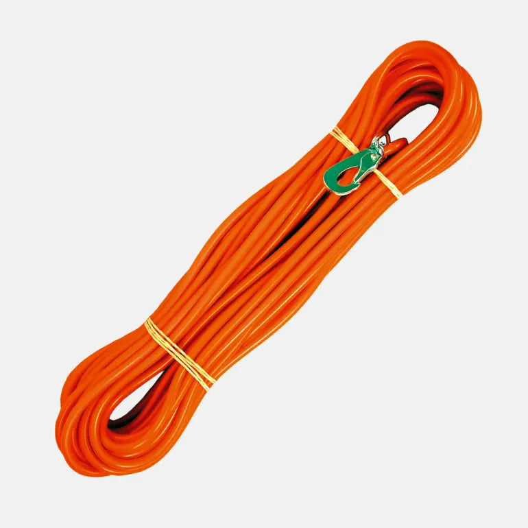 Orange sporline med karabinkrok fra Alac på grå bakgrunn.