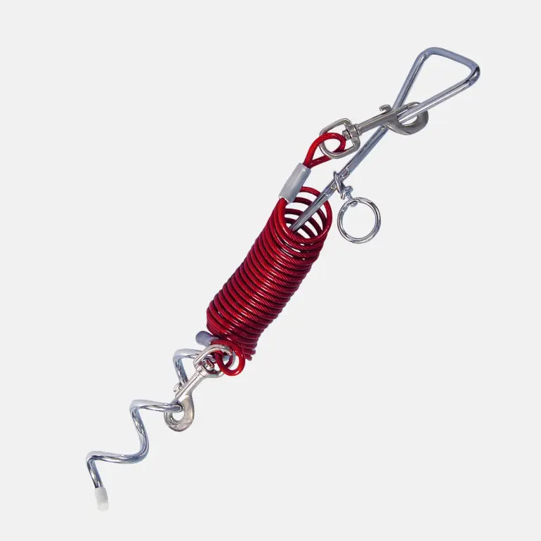 Løpeline med jordskrue 3m fra dogman på grå bakgrunn.