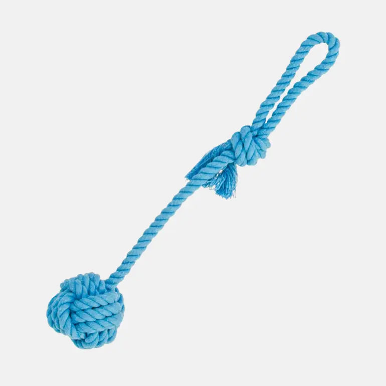 Draleke av tau med tyggeknute fra Dogman. Turkis på grå bakgrunn.