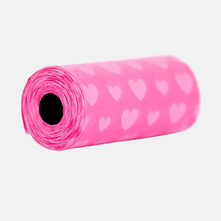 Hundeposer Mini 20 poser : Enkel rull med fargerike hundeposer fra Dogman på grå bakgrunn.