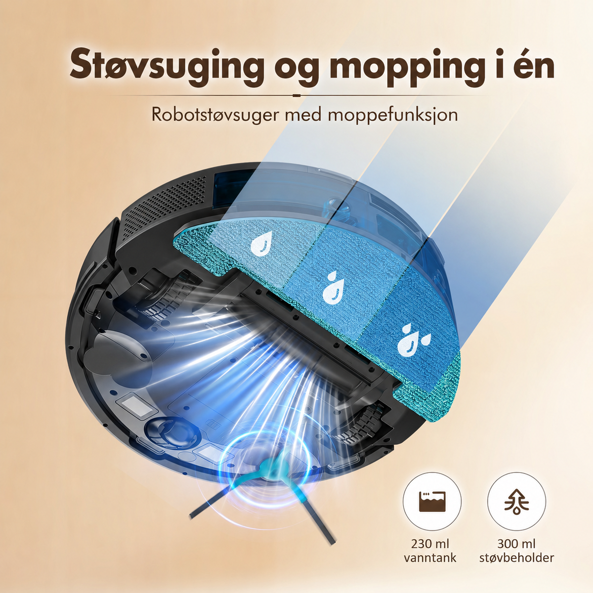Robotstøvsuger med mopp og LiDAR – 5000 Pa