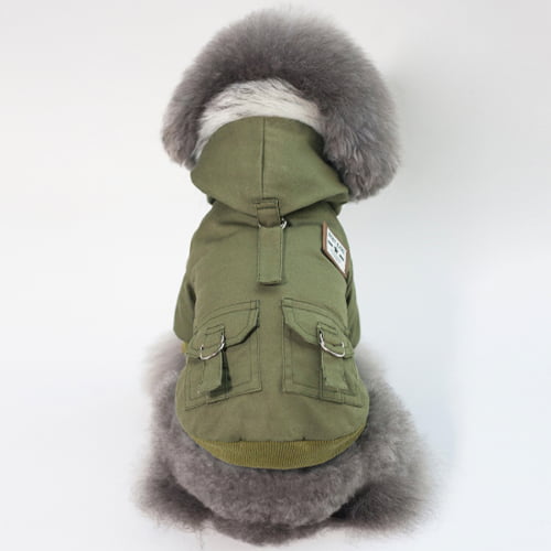 Parkas til hund med hette – fôret jakke i khaki/grønn