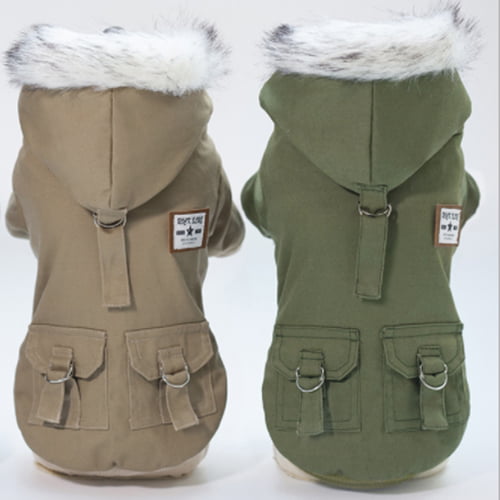 Parkas til hund med hette – fôret jakke i khaki/grønn