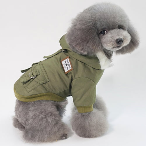 Parkas til hund med hette – fôret jakke i khaki/grønn