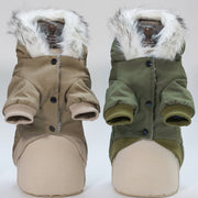 Parkas til hund med hette – fôret jakke i khaki/grønn