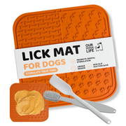 Slikkematte til hund med slikkepott og børste