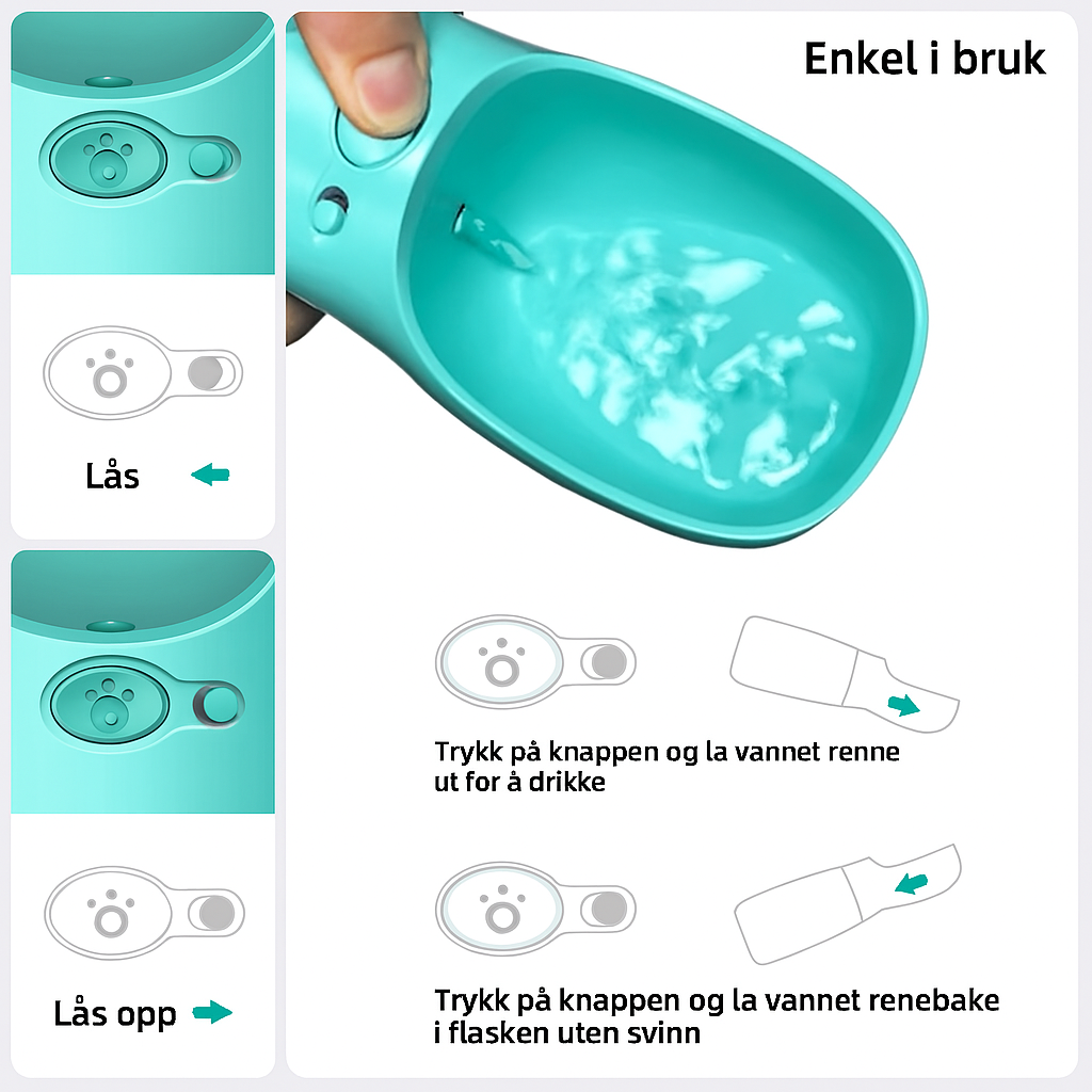 Bærbar vannflaske til hund – lekkasjesikker turflaske 350/550 ml