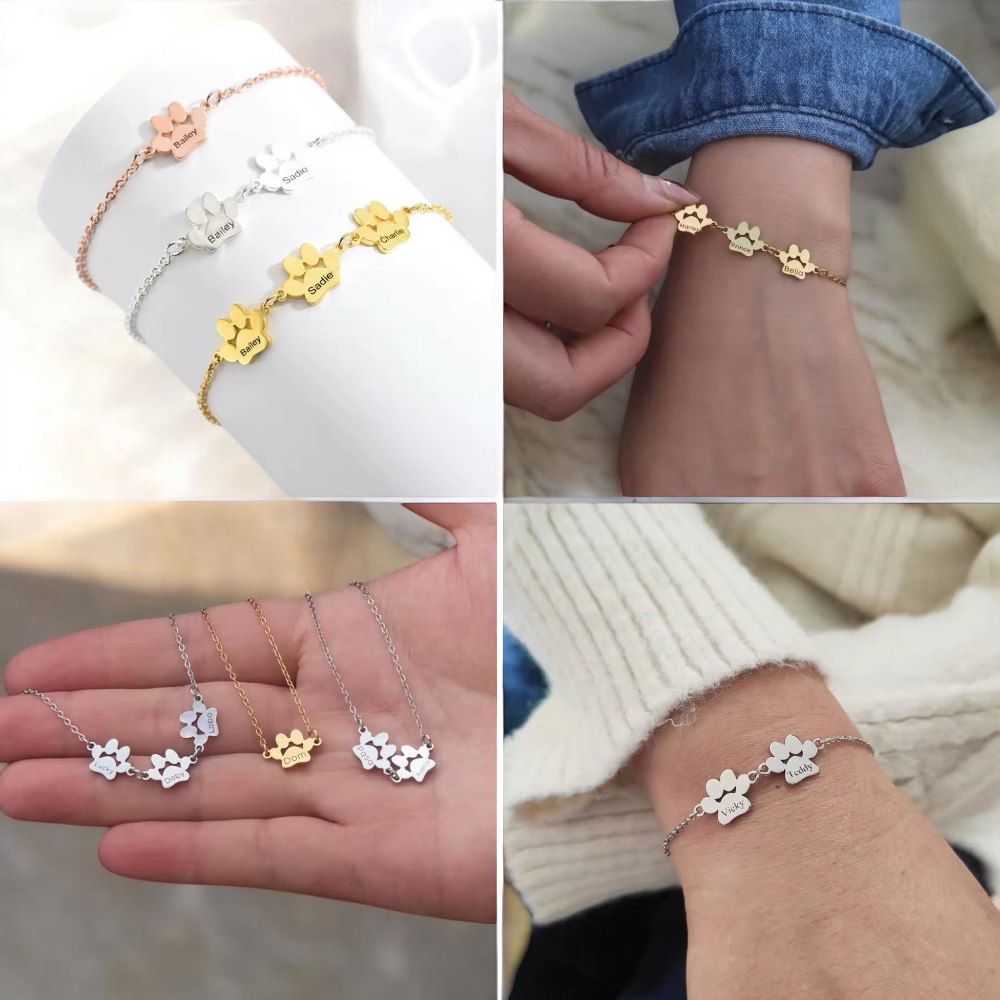 Personlig armbånd med graverte poter – opptil 4 navn