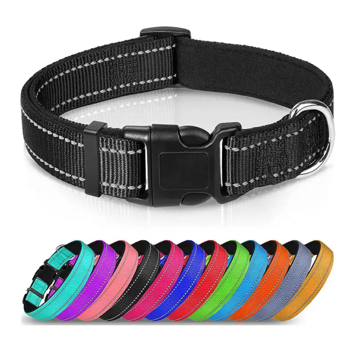 Hundehalsbånd med refleks – polstret nylon